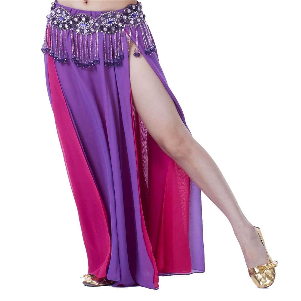 Fashion Gradient Colors Two Openings Belly Dance Skirt - Click Image to Close