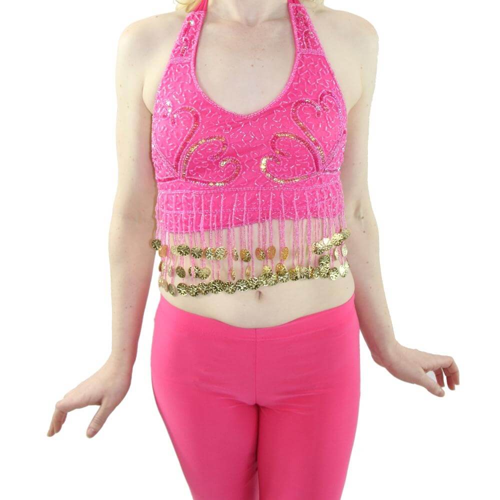 Fashion Coin Tassels Halter Vest Belly Dance Bra Top - Click Image to Close