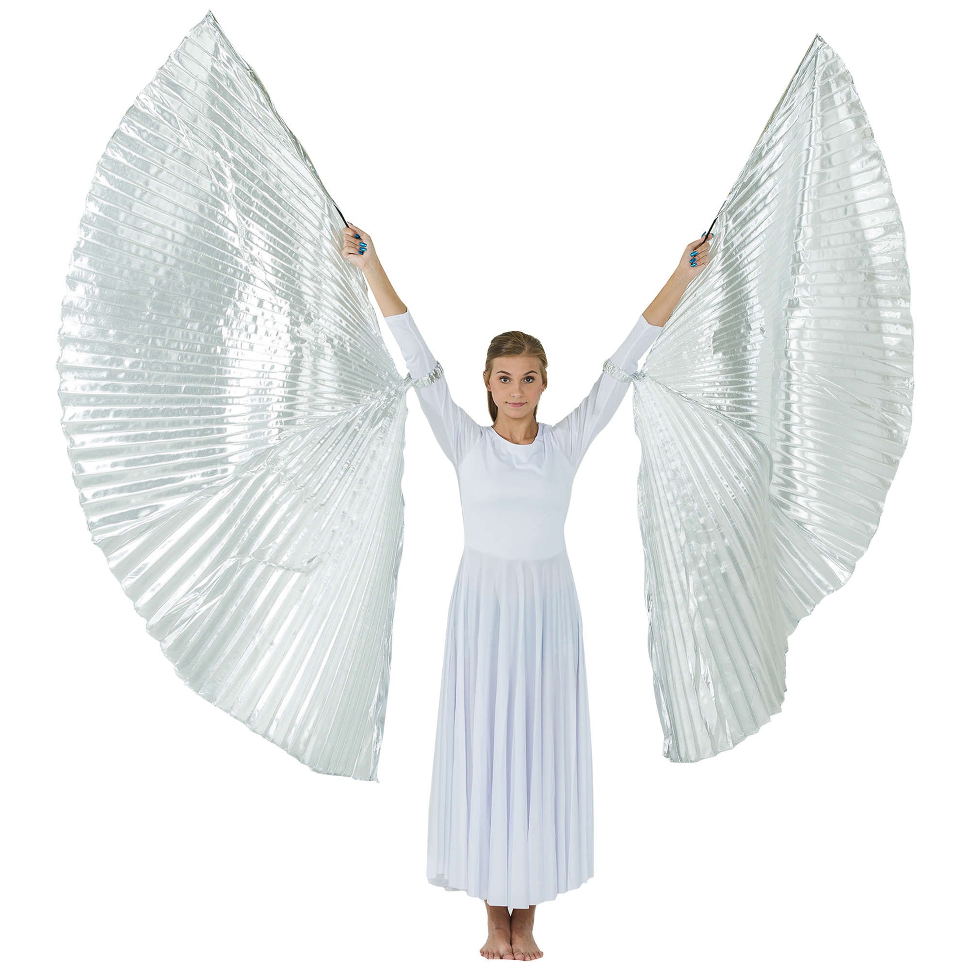 Silver Hand-held Worship Angel Wing - Click Image to Close