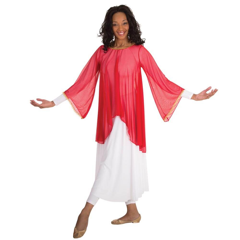 Body Wrappers Chiffon Flowing Draped Bell Angel Sleeve Tunic - Click Image to Close