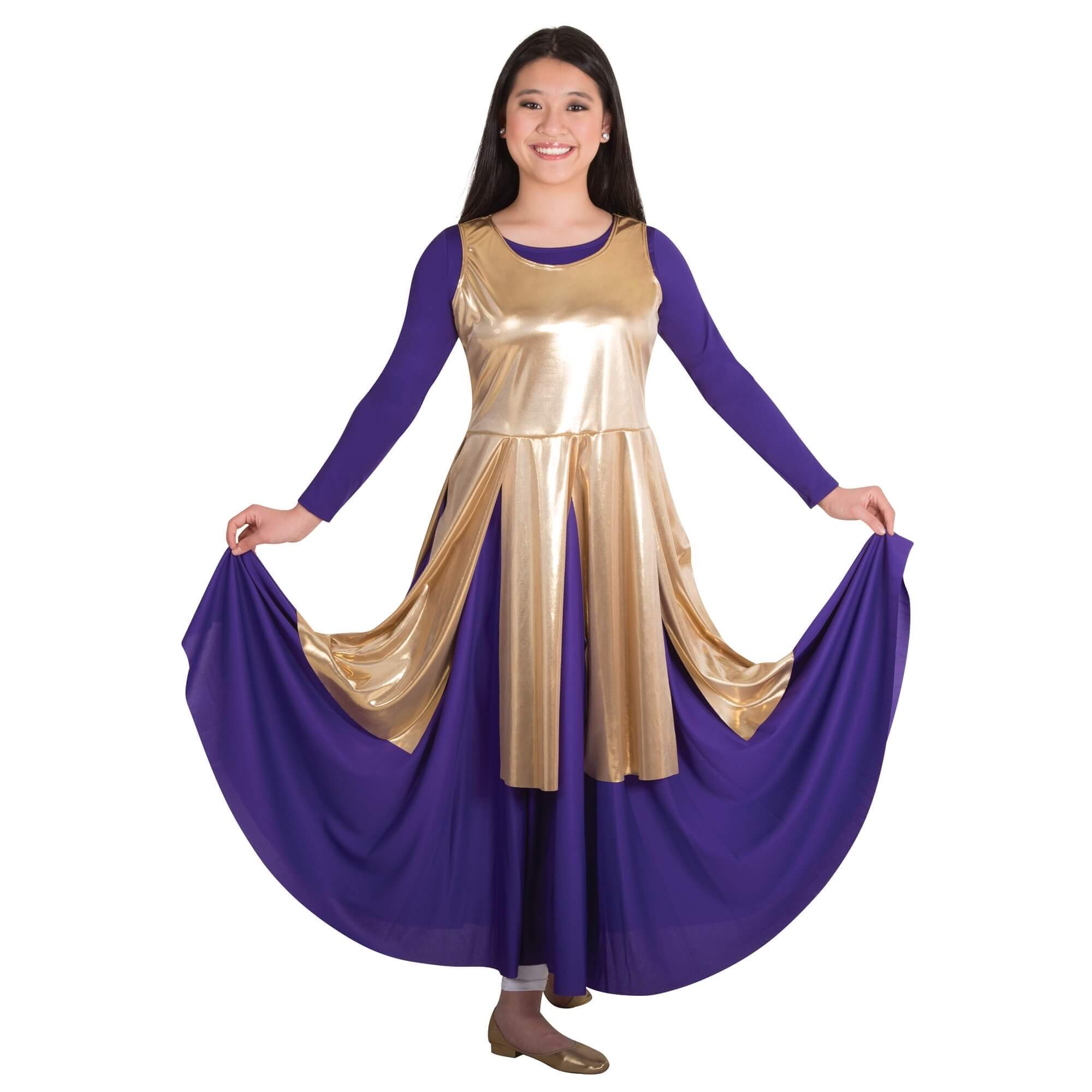 Body Wrappers Praise Dance Metallic Fly-Away Panel Tunic - Click Image to Close
