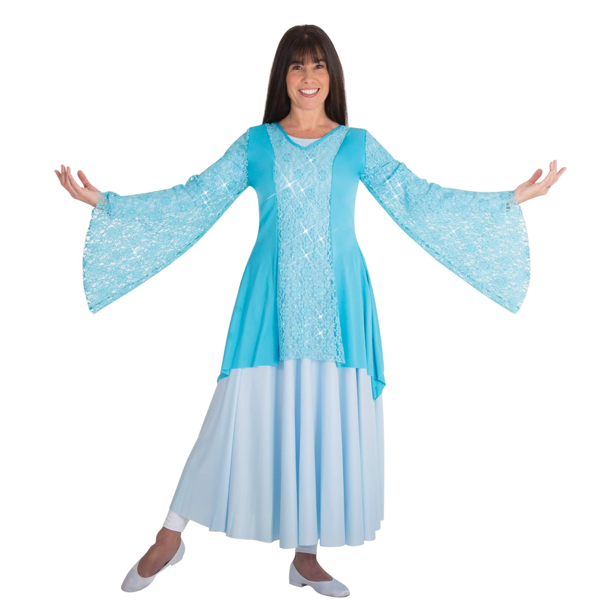 Body Wrappers Praise Dance Drapey Lace Panel Tunic - Click Image to Close