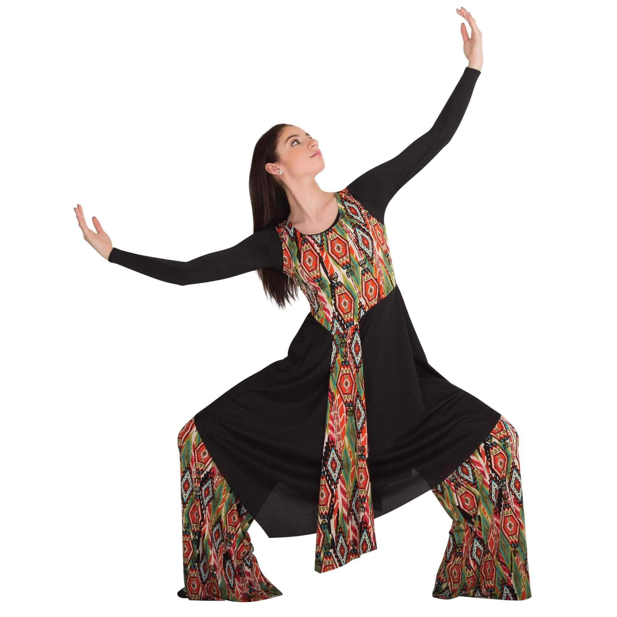 Body Wrappers Liturgical Dance Printed Asymmetrical Tunic Pullover - Click Image to Close