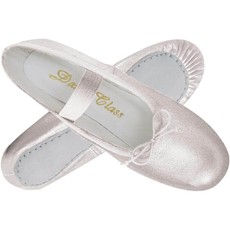 Dance Class® Metallic Silver Leather Full Sole Ballet Slipper - Click Image to Close