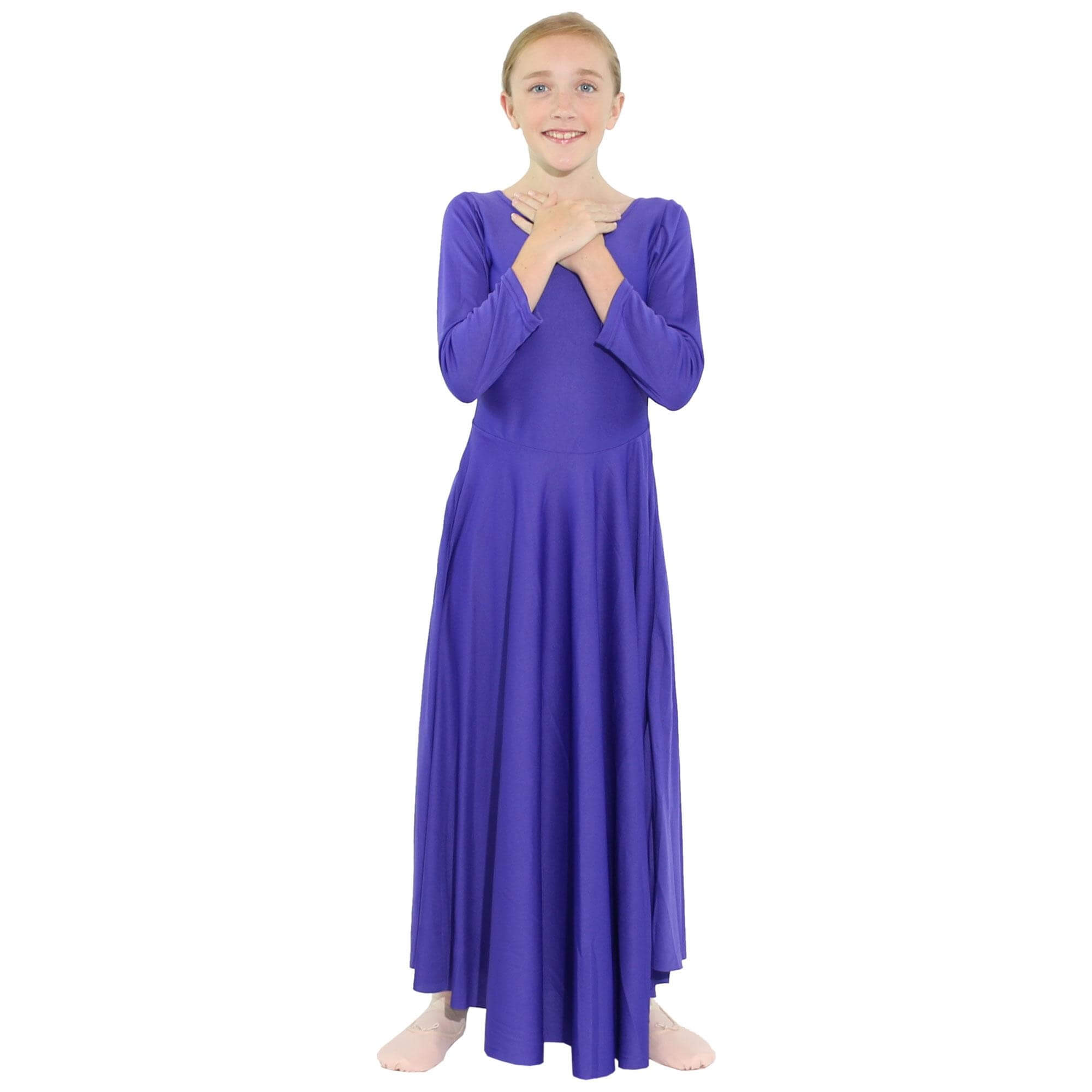 Danzcue Praise Full Length Long Sleeve Child Dance Dress - Click Image to Close
