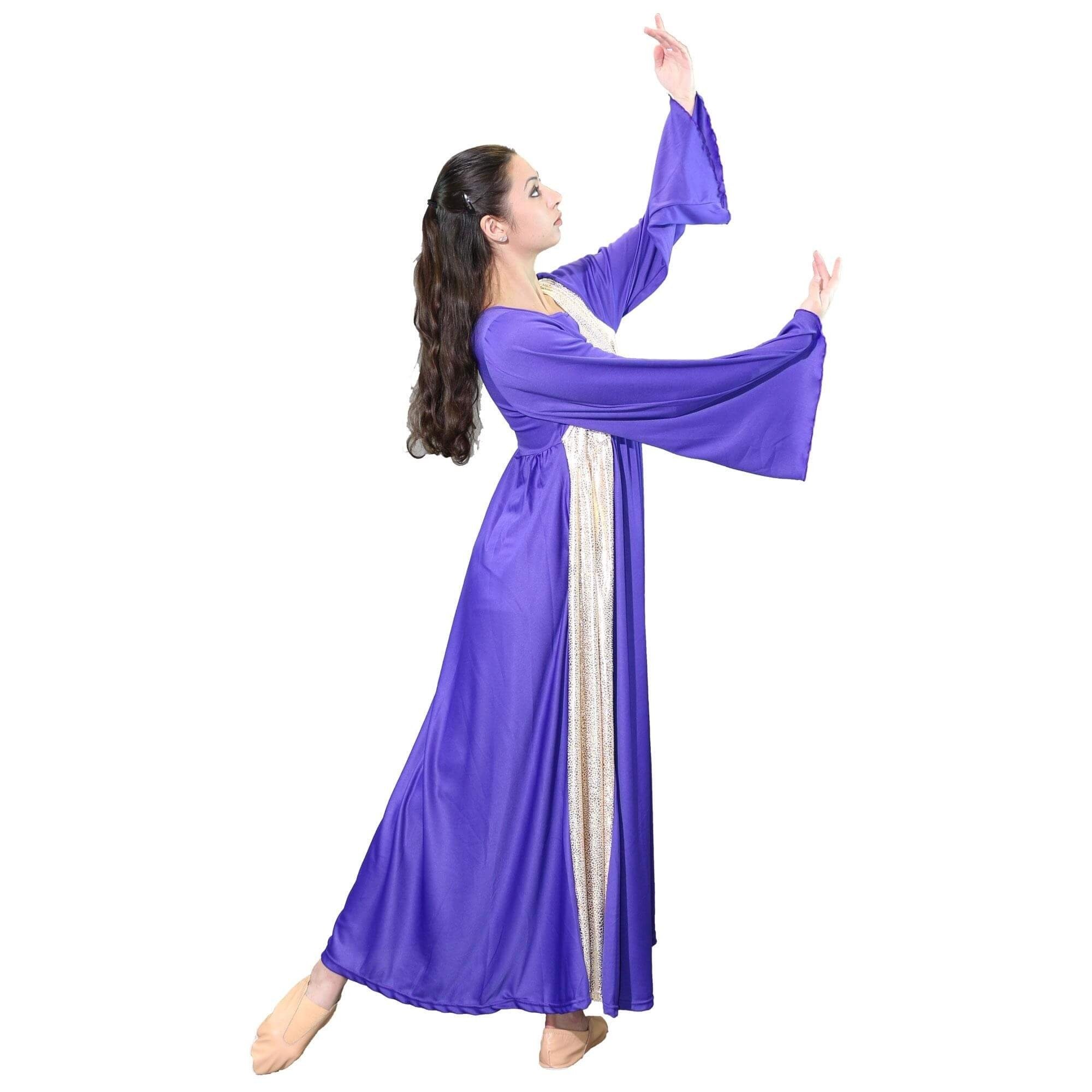 Danzcue Praise Dance Shimmery Asymmetrical Bell Sleeve Dress - Click Image to Close