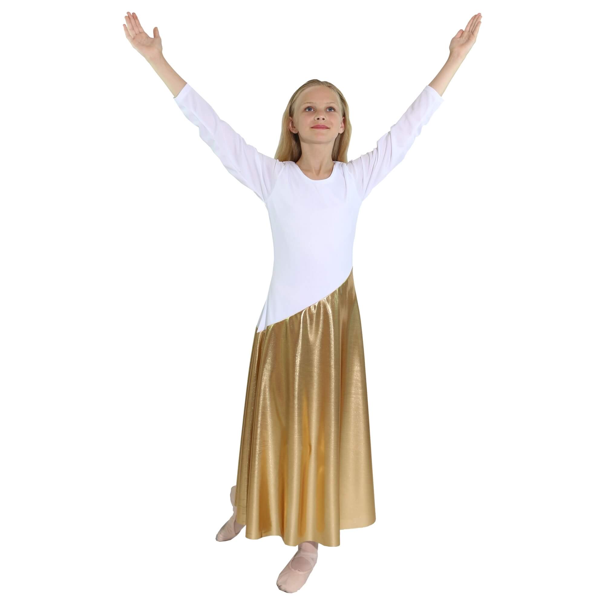 Danzcue Child Bi Color Long Sleeve Praise Dance Dress - Click Image to Close