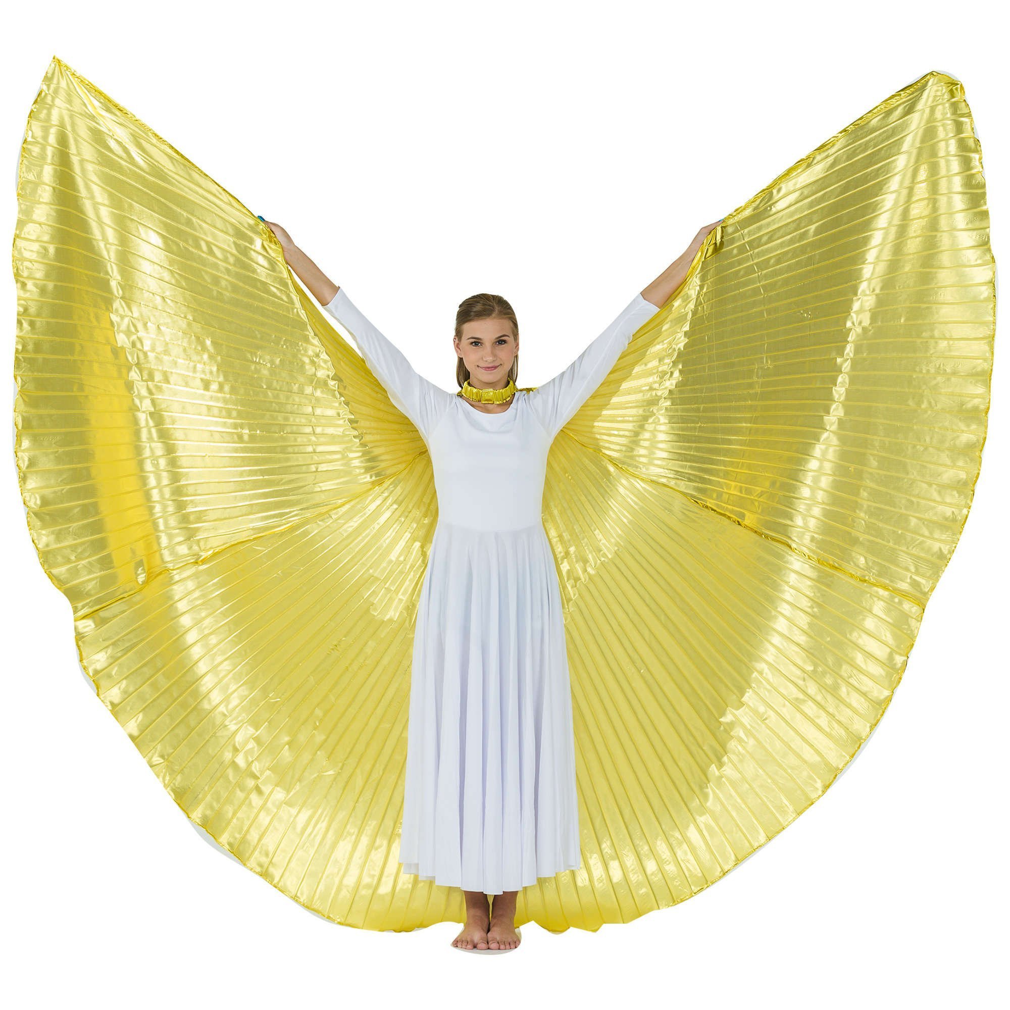 2-pc Set Danzcue Praise Full Length Long Sleeve Dance Dress Gold Angel Wing