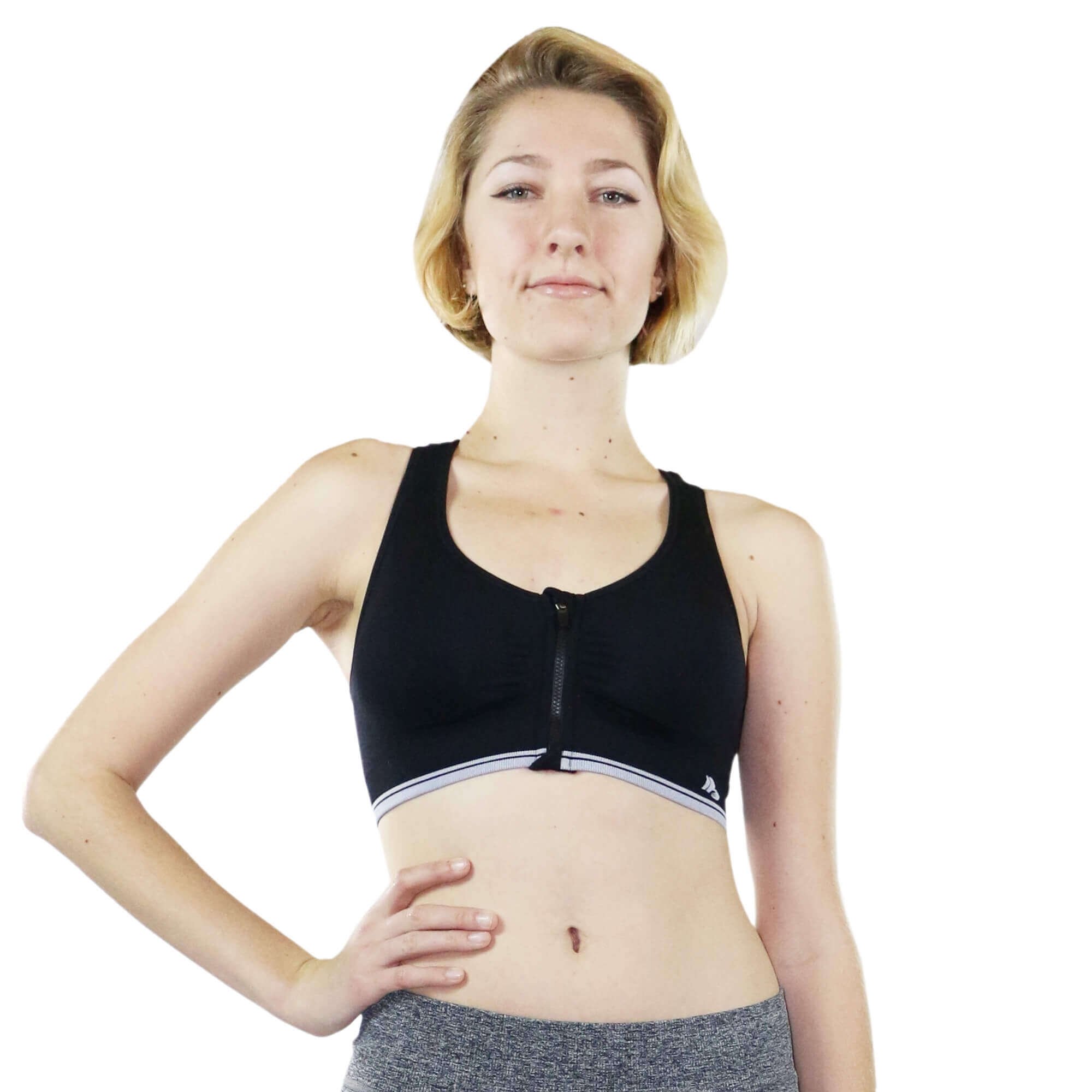 Fitcue Womens Front Zip Closure Racerback Padded Sports Bra
