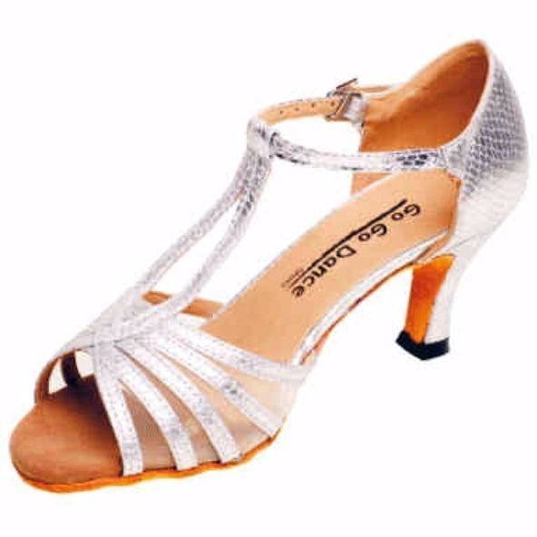 Gogo Ladies 2.5 Heel Silver Leather/scale Ballroom Shoe