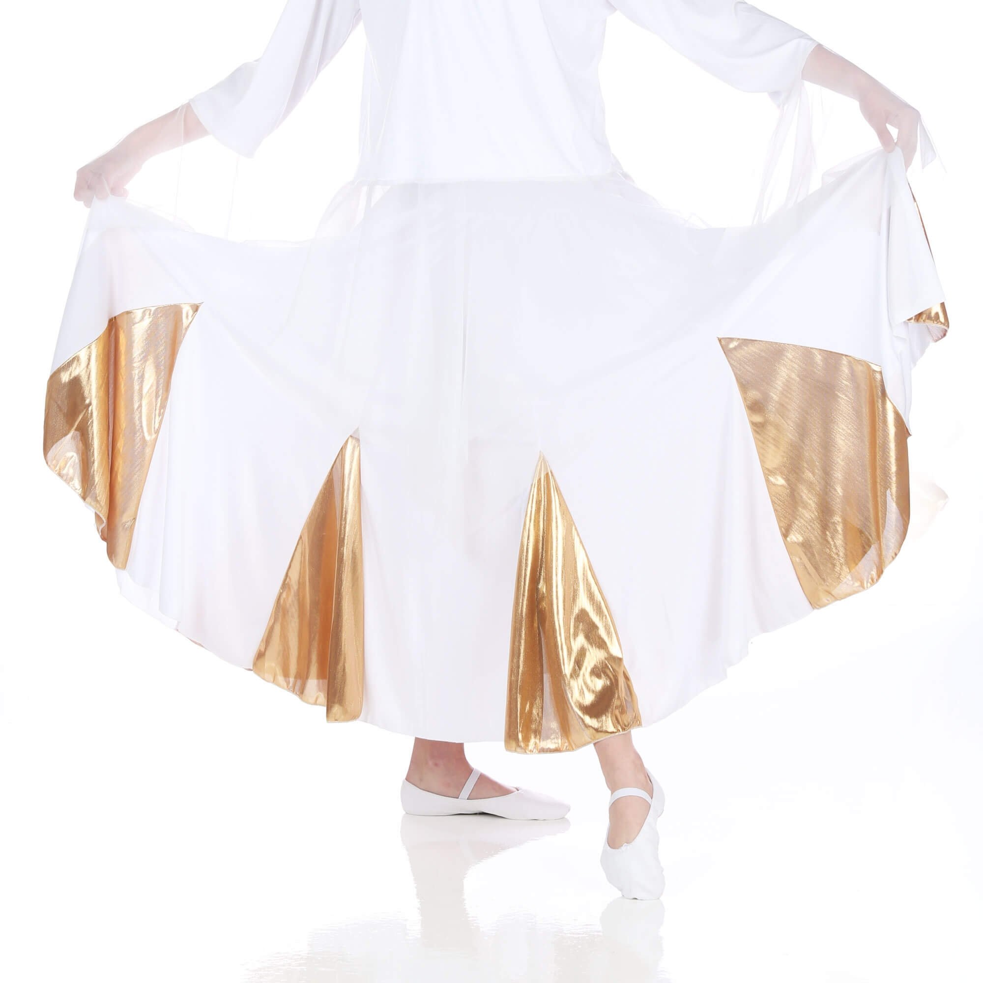 Danzcue White Gold Circle Dance Skirt