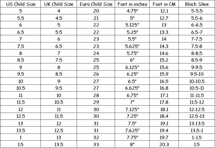 Capezio Toddler Tap Shoes Size Chart