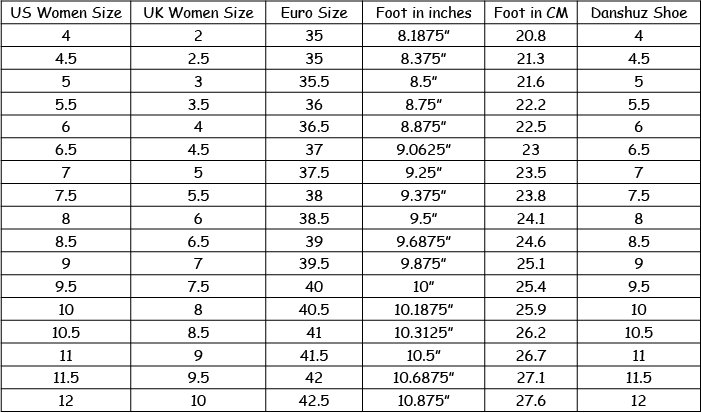 Image result for danshuz size chart