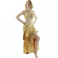 Bling bling-2-Piece Diamond Slit Skirt Belly Dance Costume [BELST022-GLD]