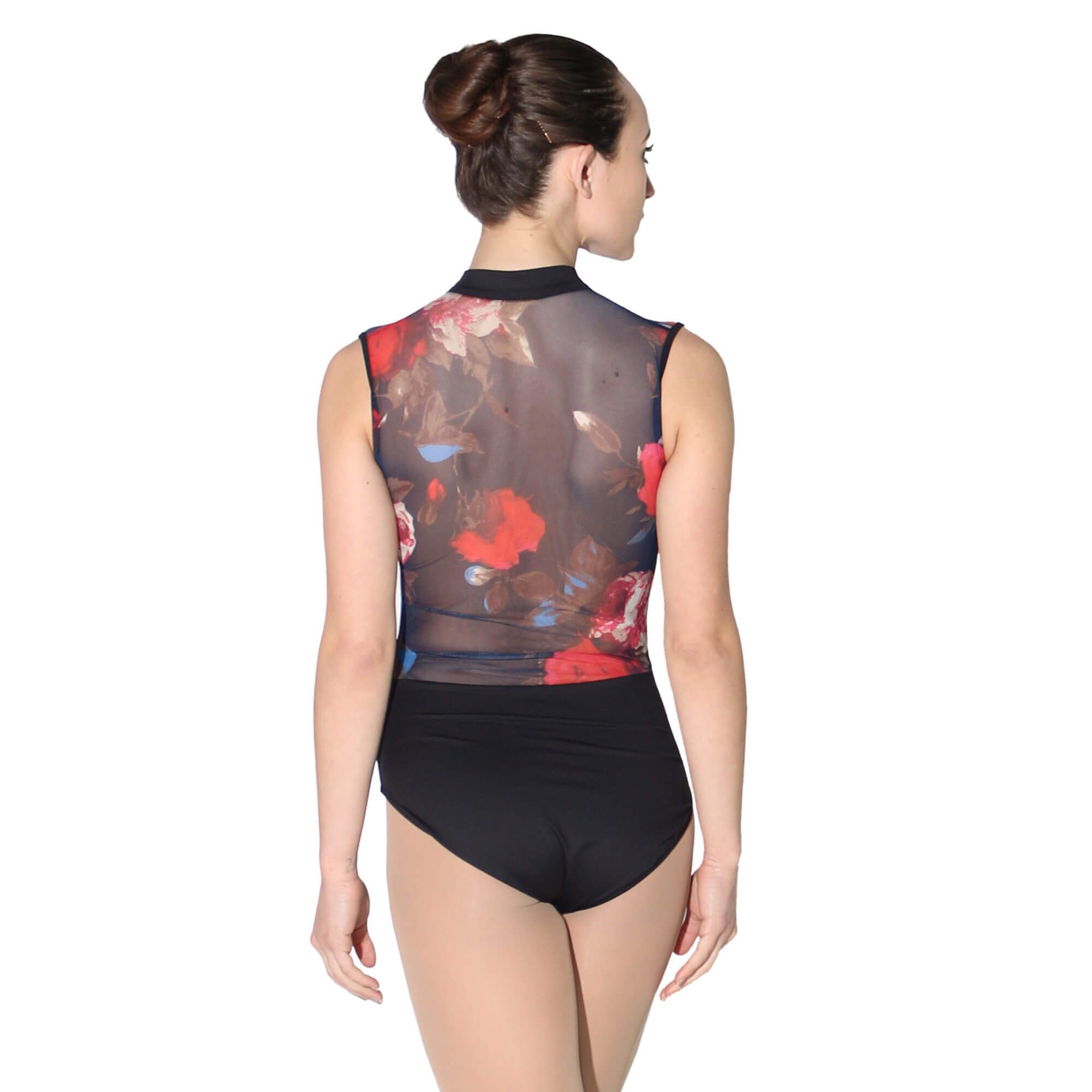 Baiwu Women's High Neck Zipper Front Mesh Print Leotard - Click Image to Close