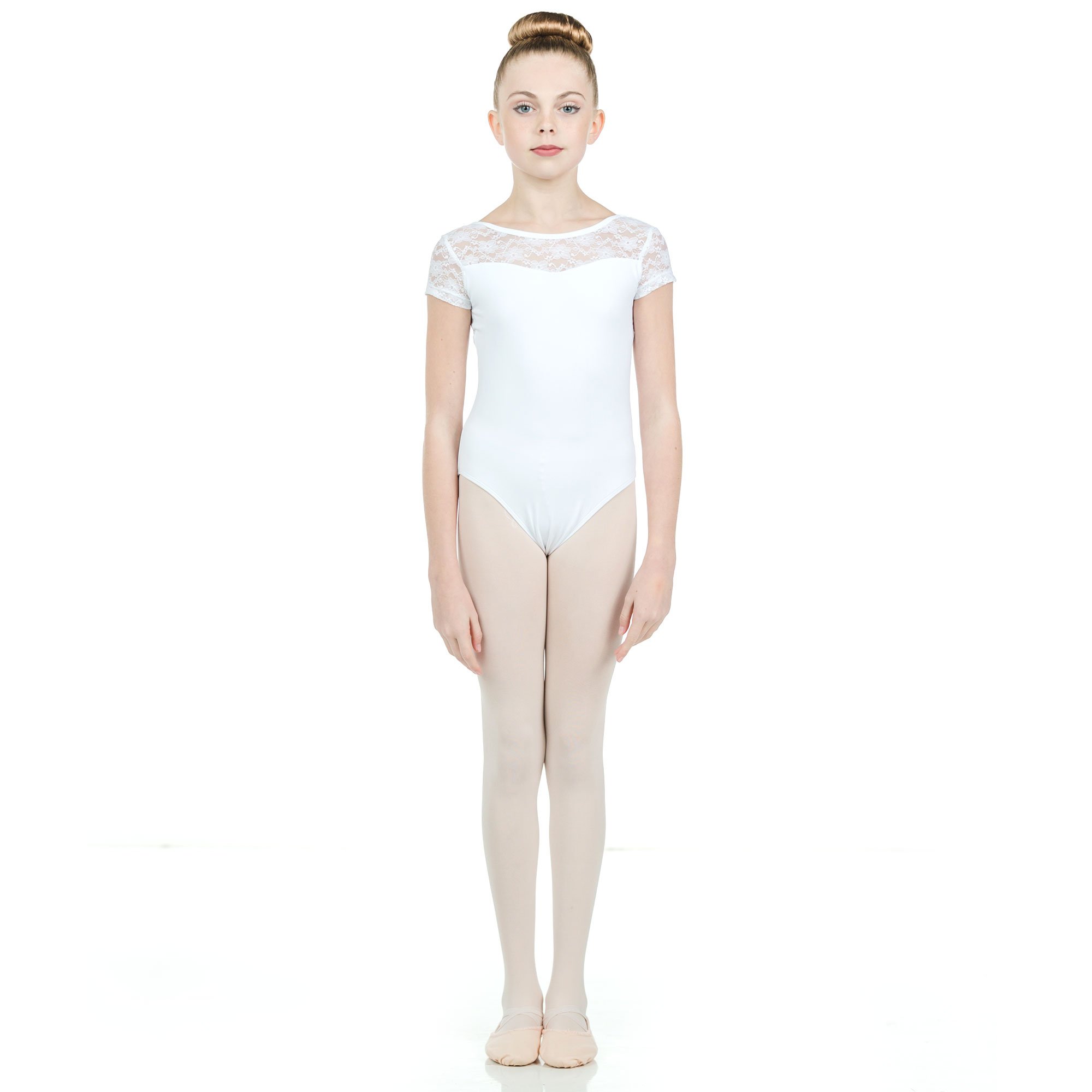 Baiwu Child Cap Sleeve Lace Up Round Back Leotard - Click Image to Close