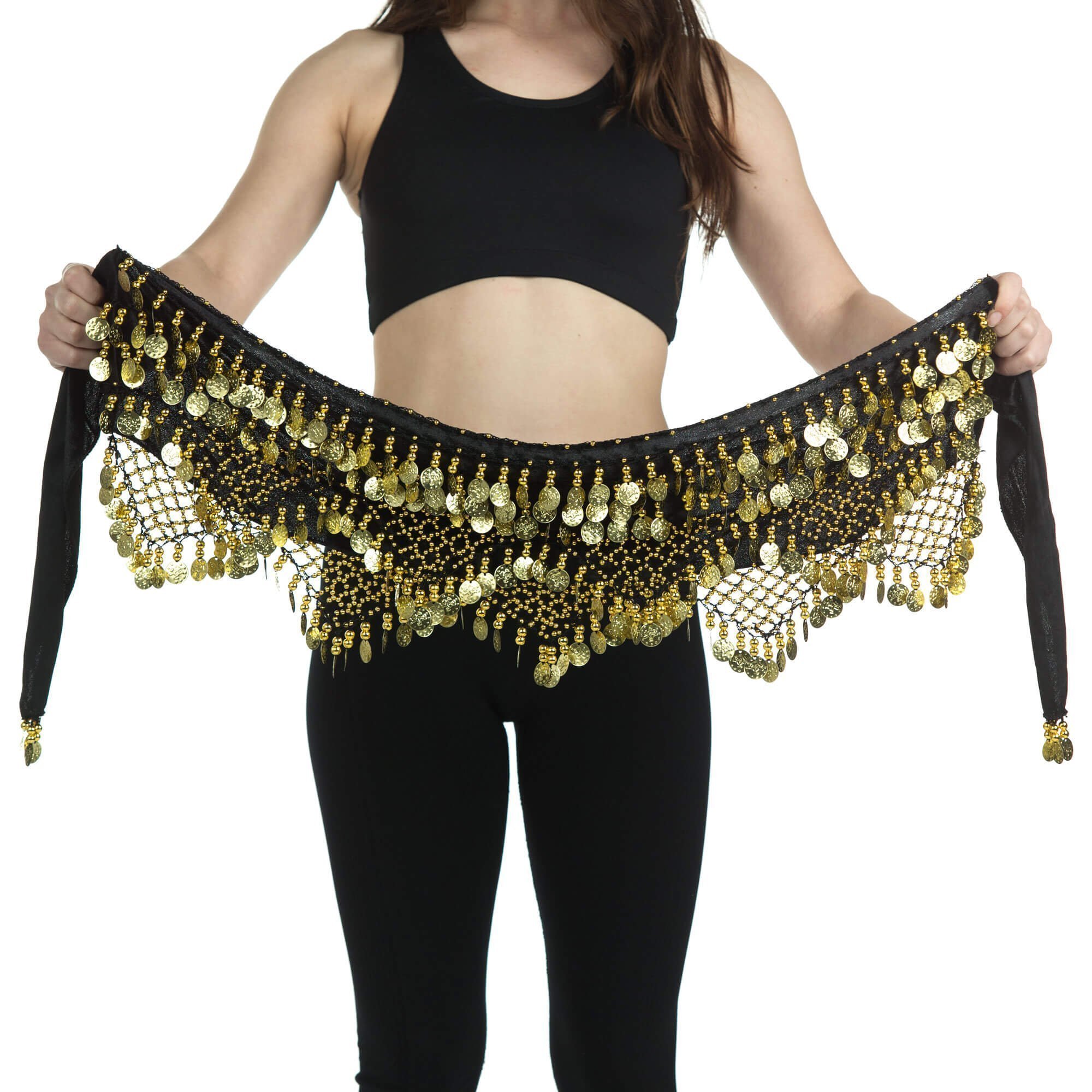 Danzcue Women's Belly Dance Hip Scarf With Gold Coins - Click Image to Close