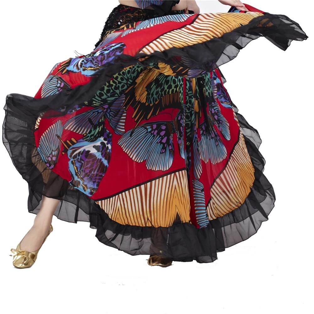 Colorful Butterfly Print Flamenco Skirt - Click Image to Close