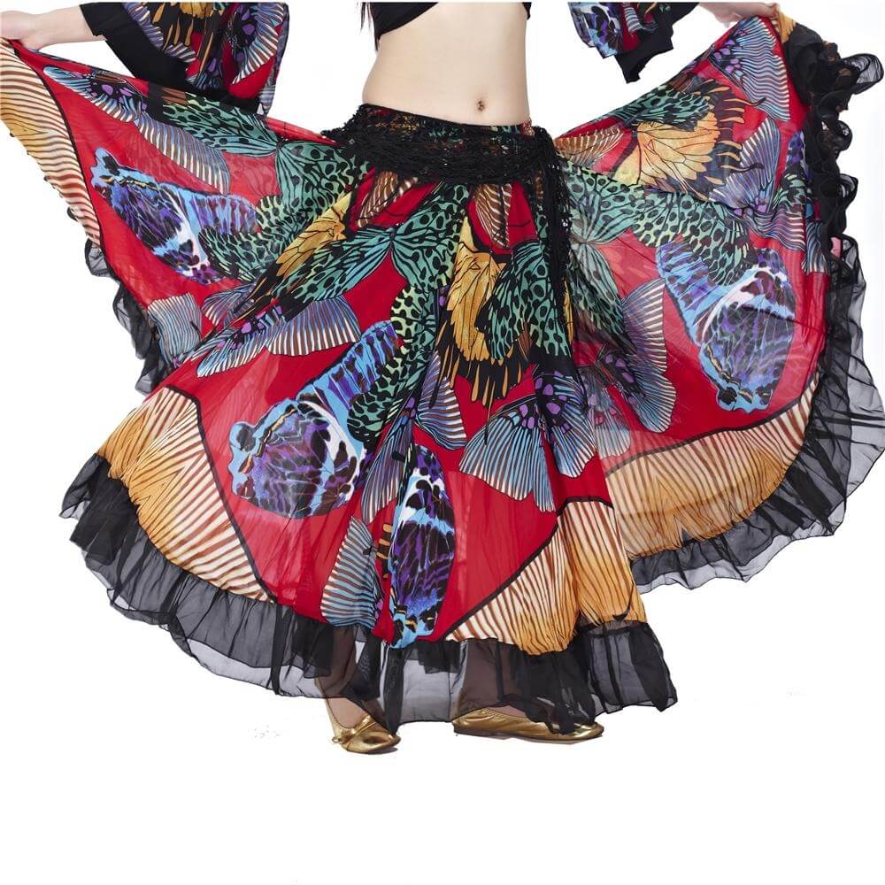 Fashion colorful butterfly print belly dance skirt - Click Image to Close