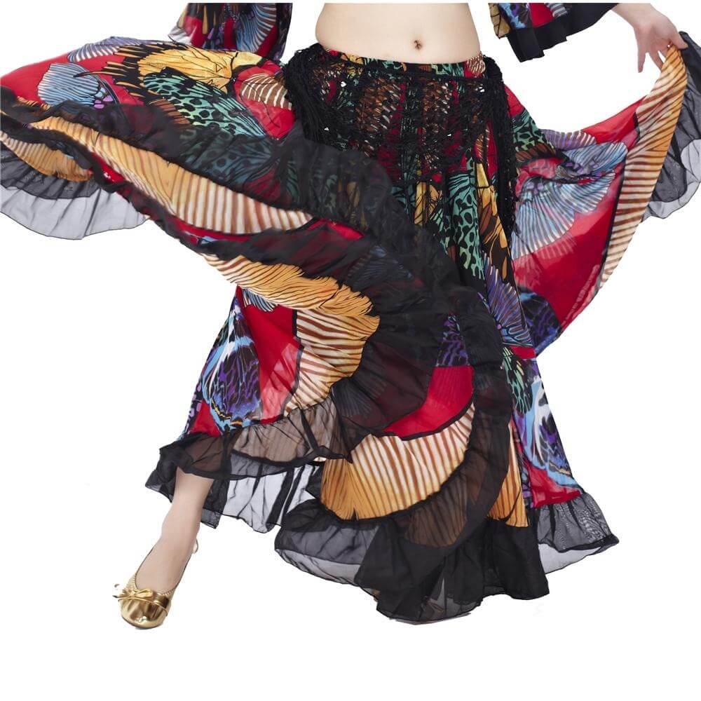 Fashion colorful butterfly print belly dance skirt - Click Image to Close