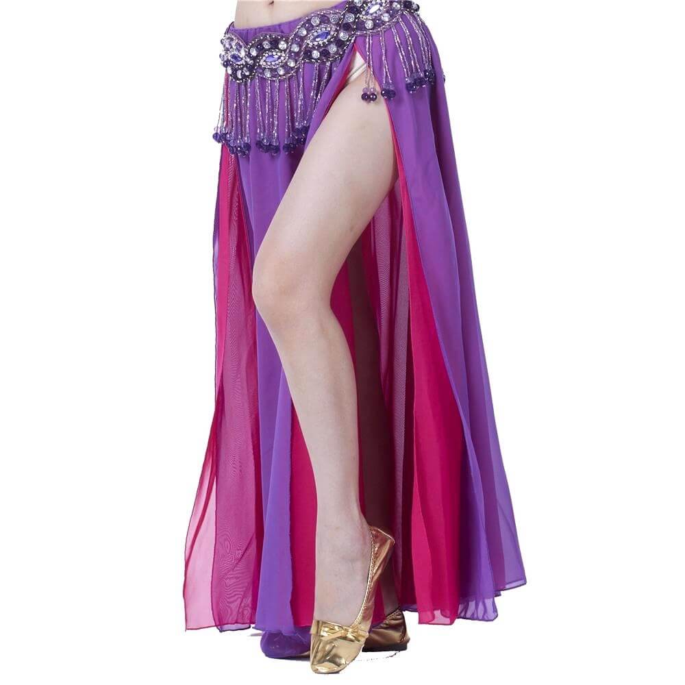 Fashion Gradient Colors Two Openings Belly Dance Skirt - Click Image to Close