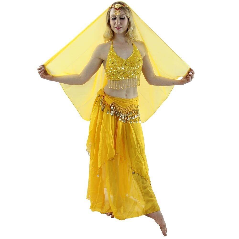 Florals 5-Piece Bra and Muslin Skirt Belly Dance Costume - Click Image to Close