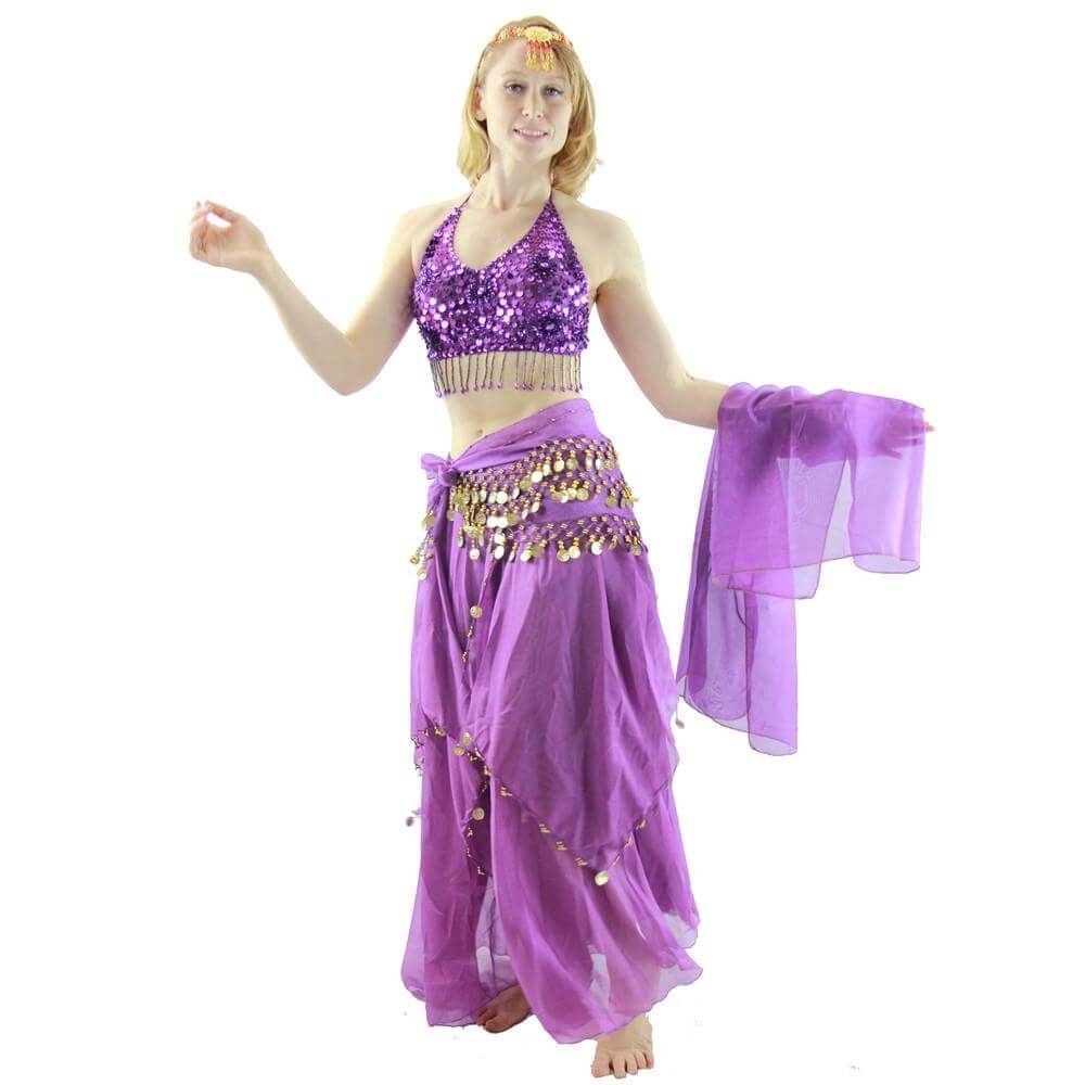 Florals 5-Piece Bra and Muslin Skirt Belly Dance Costume - Click Image to Close