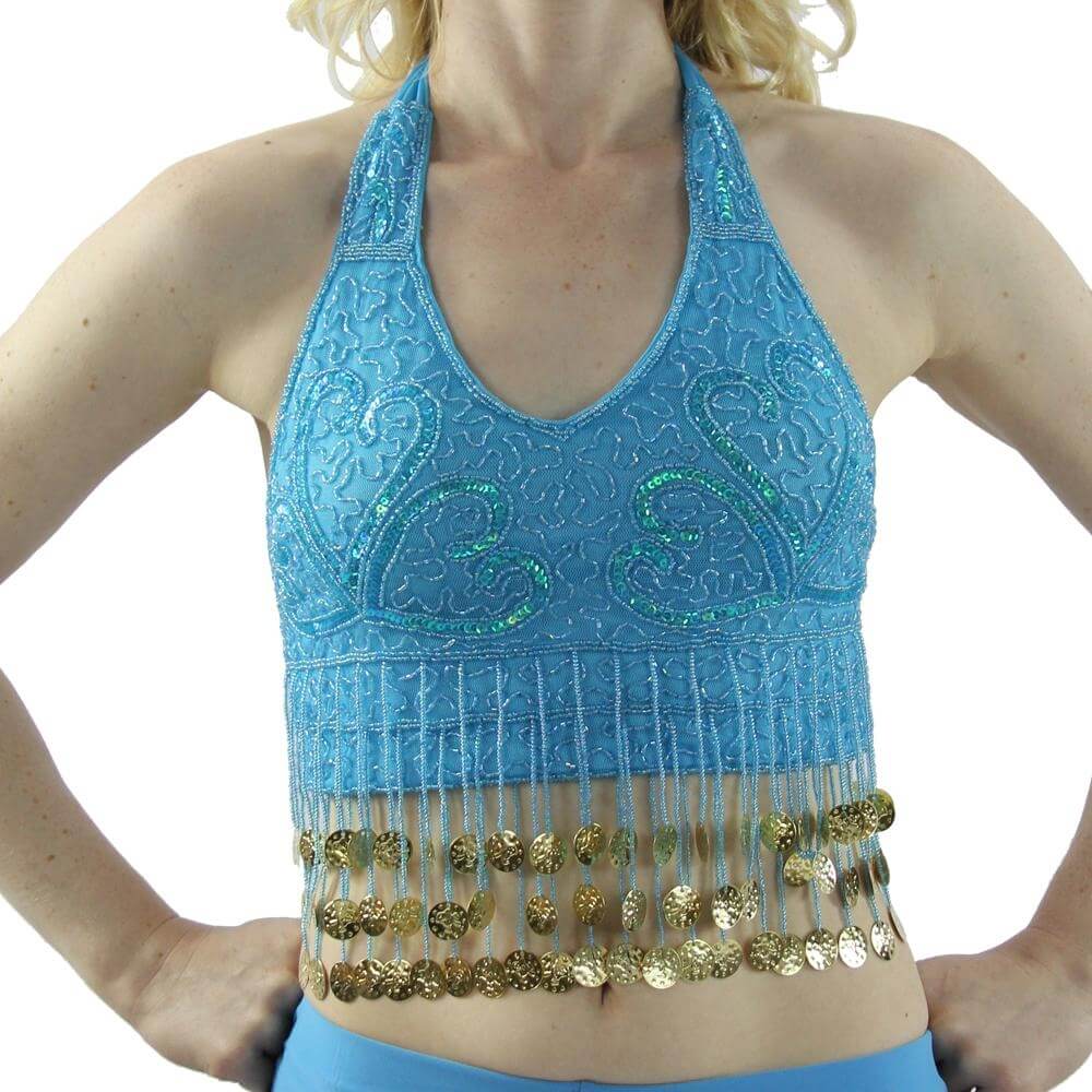 Fashion Coin Tassels Halter Vest Belly Dance Bra Top - Click Image to Close