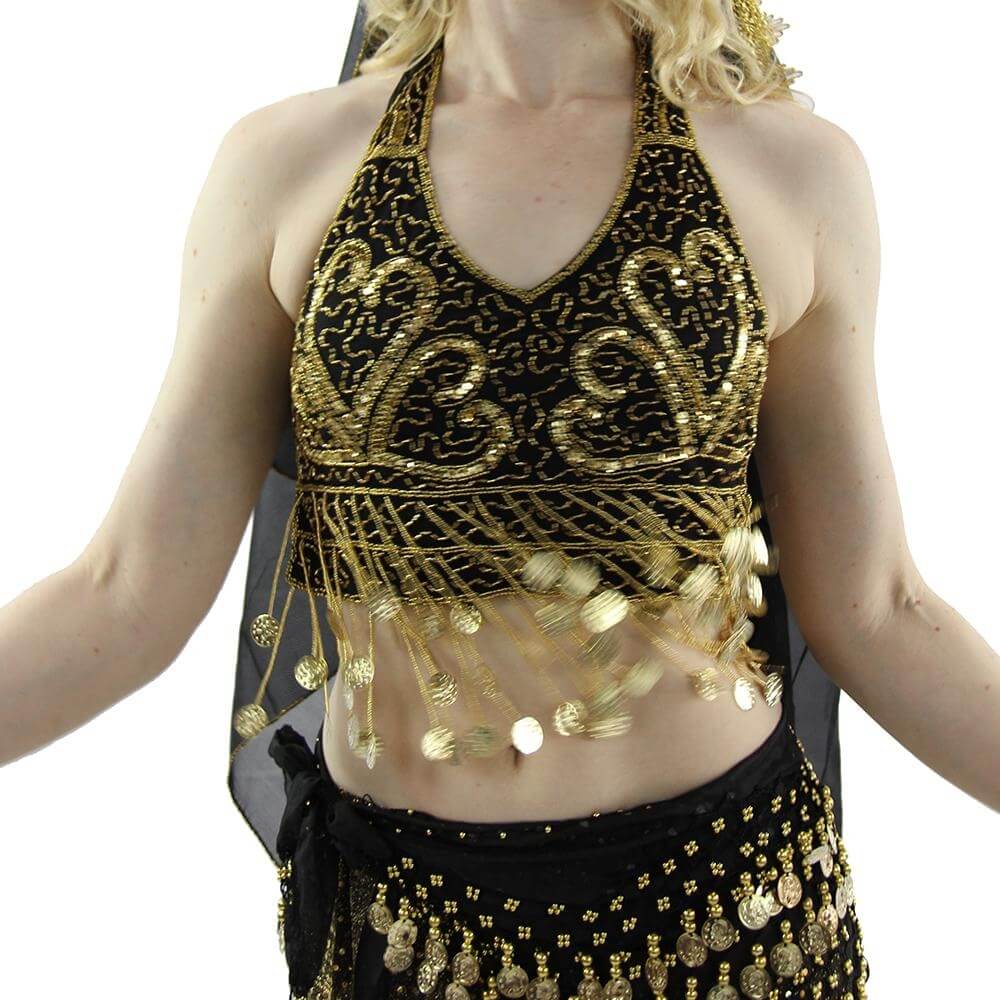 Fashion Coin Tassels Halter Vest Belly Dance Bra Top - Click Image to Close