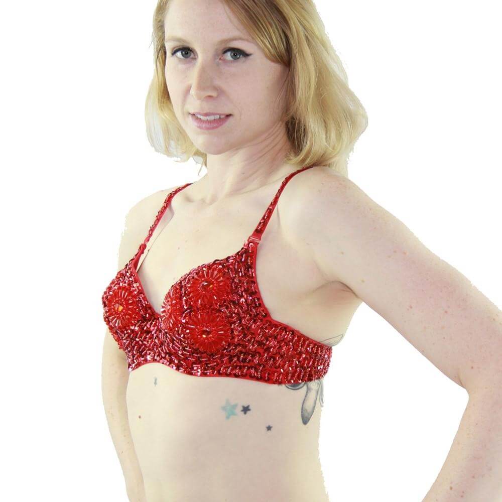 Sequin Beaded Six Flowers Belly Dance Bra - Click Image to Close