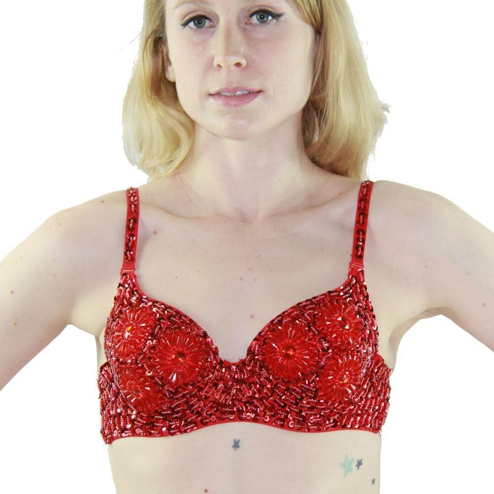 Sequin Beaded Six Flowers Belly Dance Bra - Click Image to Close