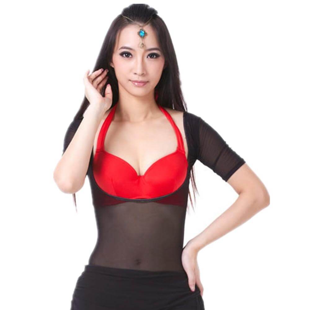 Translucent Yarn Short-sleeved Belly Dance Pushup Top - Click Image to Close