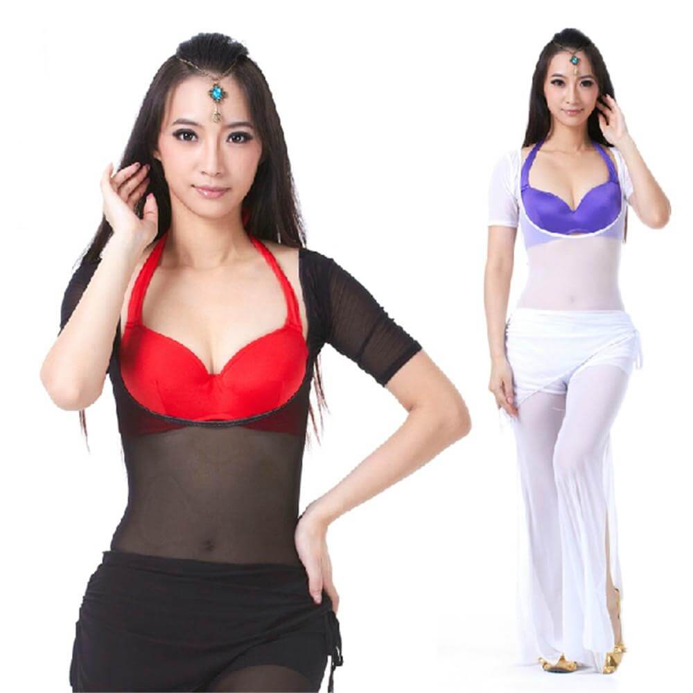 Translucent Yarn Short-sleeved Belly Dance Pushup Top