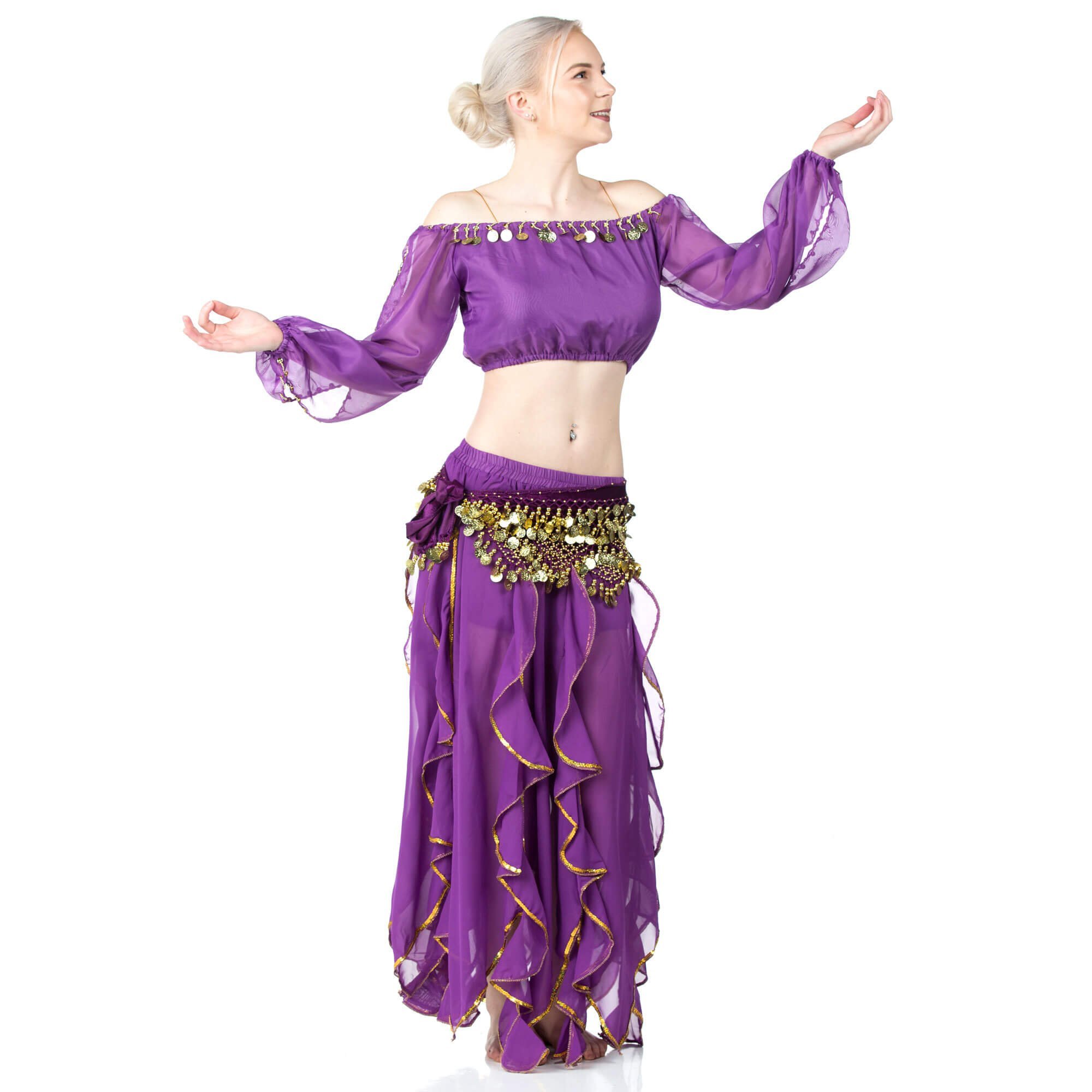 Danzcue Belly Dance Chiffon Long Puff Sleeves Top - Click Image to Close