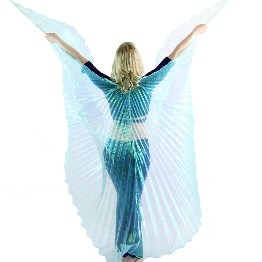 Iridescent Neon Turquoise Worship Angel Wing - Click Image to Close