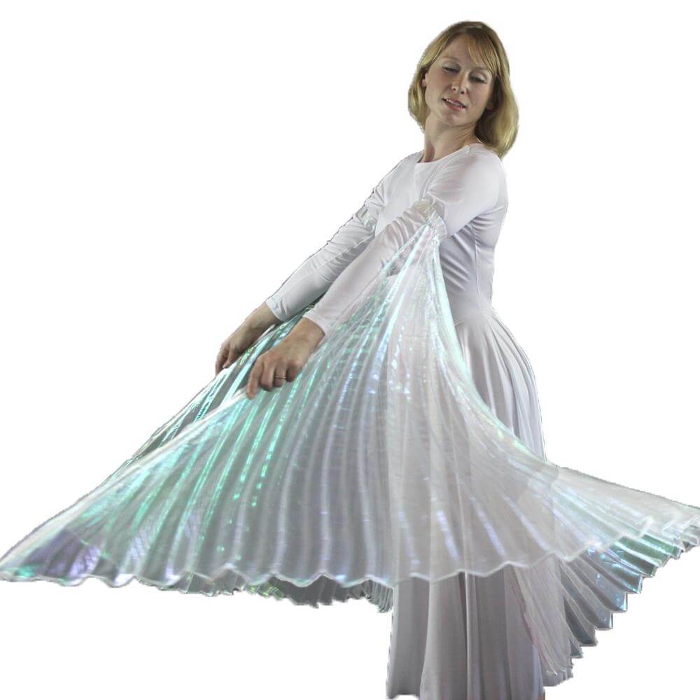 Iridescent White Hand-Held Worship Angel Wing - Click Image to Close