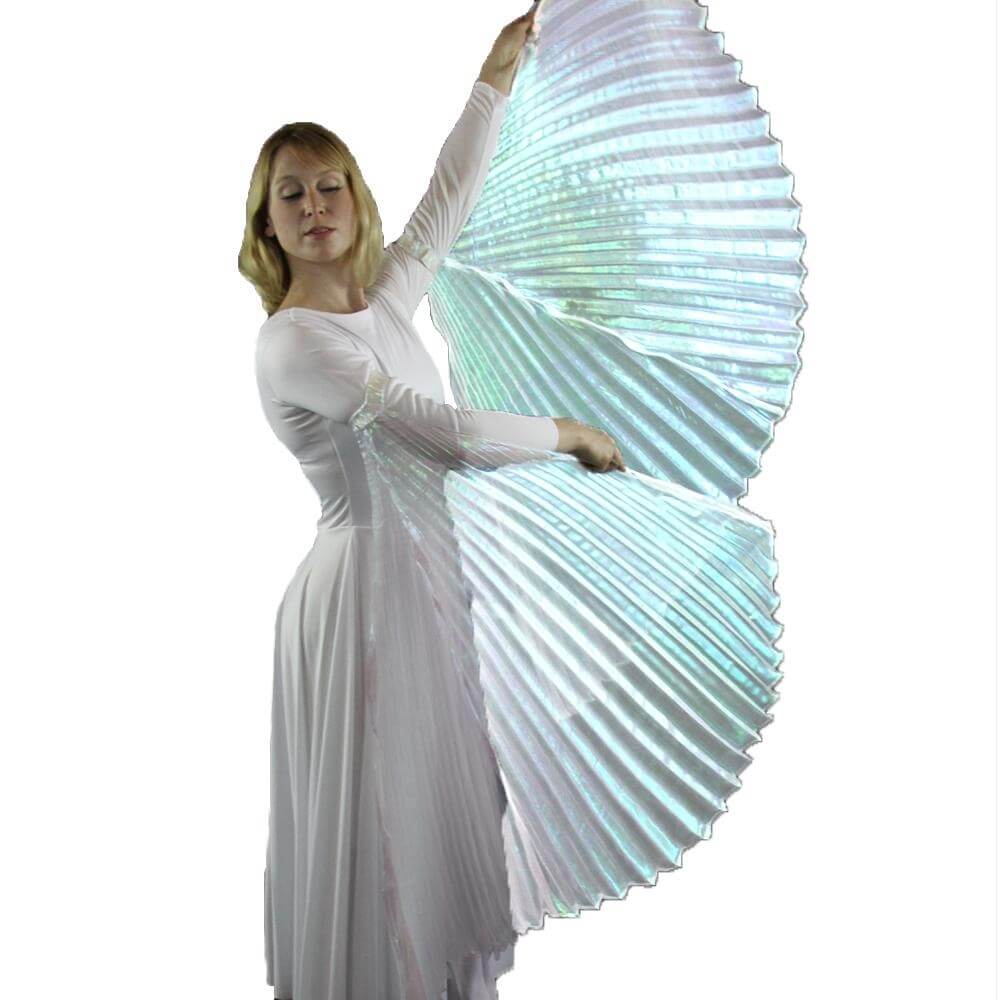 Iridescent White Hand-Held Worship Angel Wing - Click Image to Close