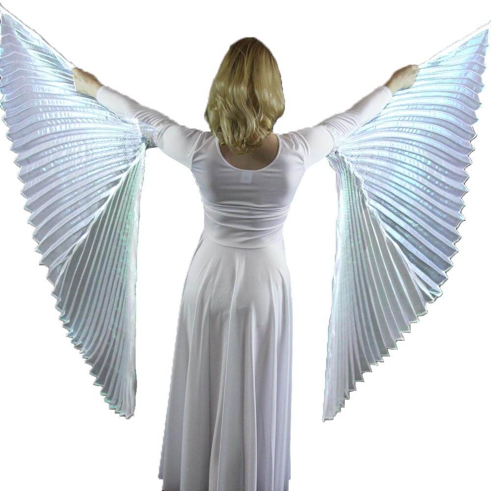 Iridescent White Hand-Held Worship Angel Wing - Click Image to Close