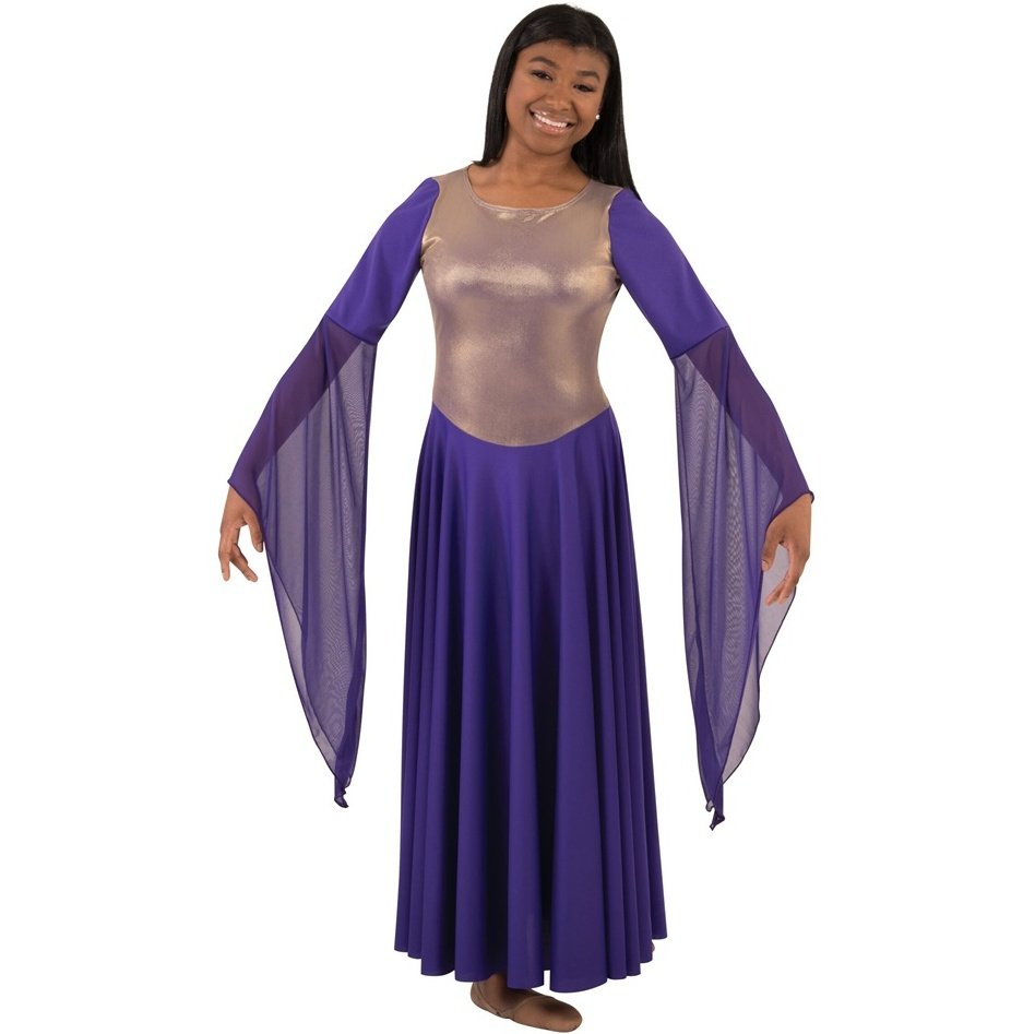 Body Wrappers Worship Dance Solid Dress Metallic Bodice Overlay