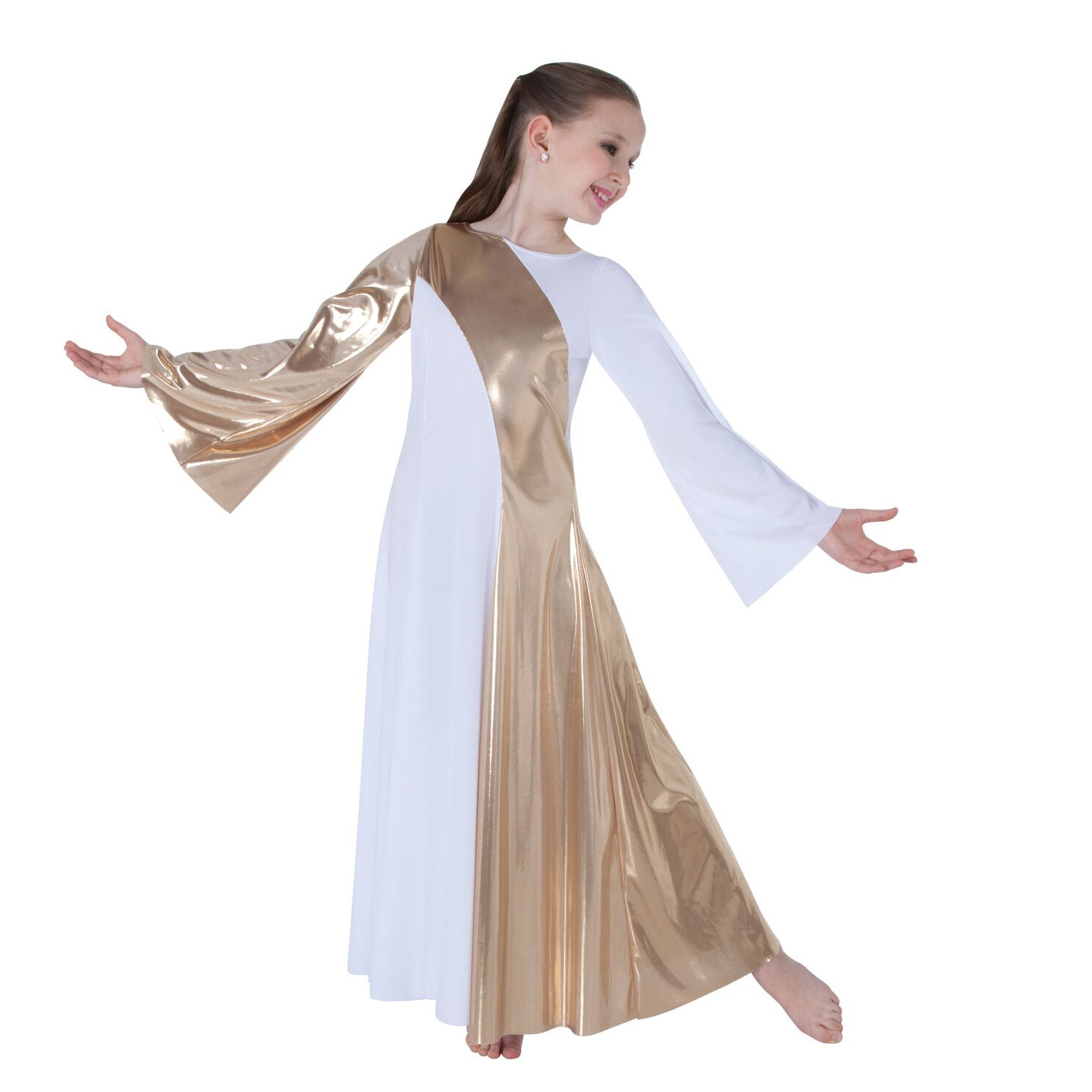 Body Wrappers Praise Dance Asymmetrical Bell Sleeve Dress - Click Image to Close