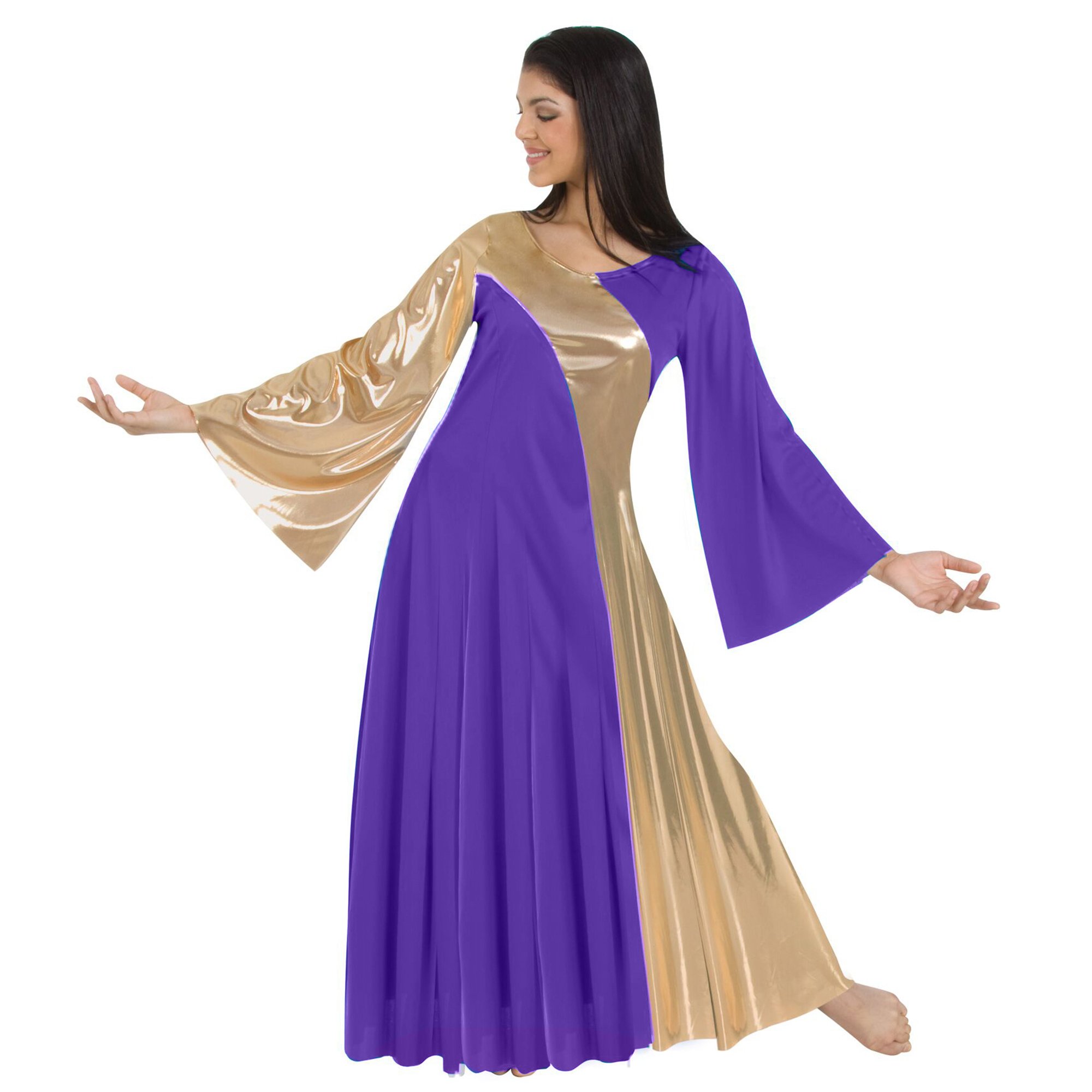 Body Wrappers Praise Dance Asymmetrical Bell Sleeve Dress - Click Image to Close