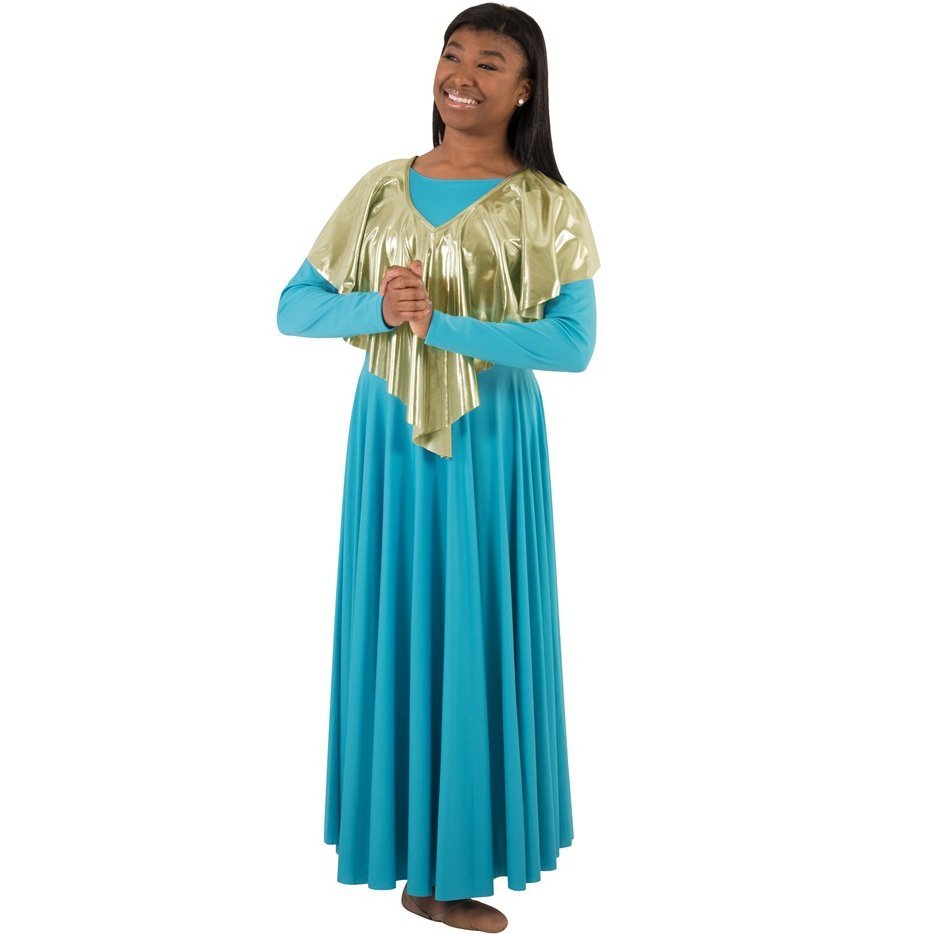 Body Wrappers Worship Dance Drapey Shiny Metallic V-Shawl Pullover - Click Image to Close