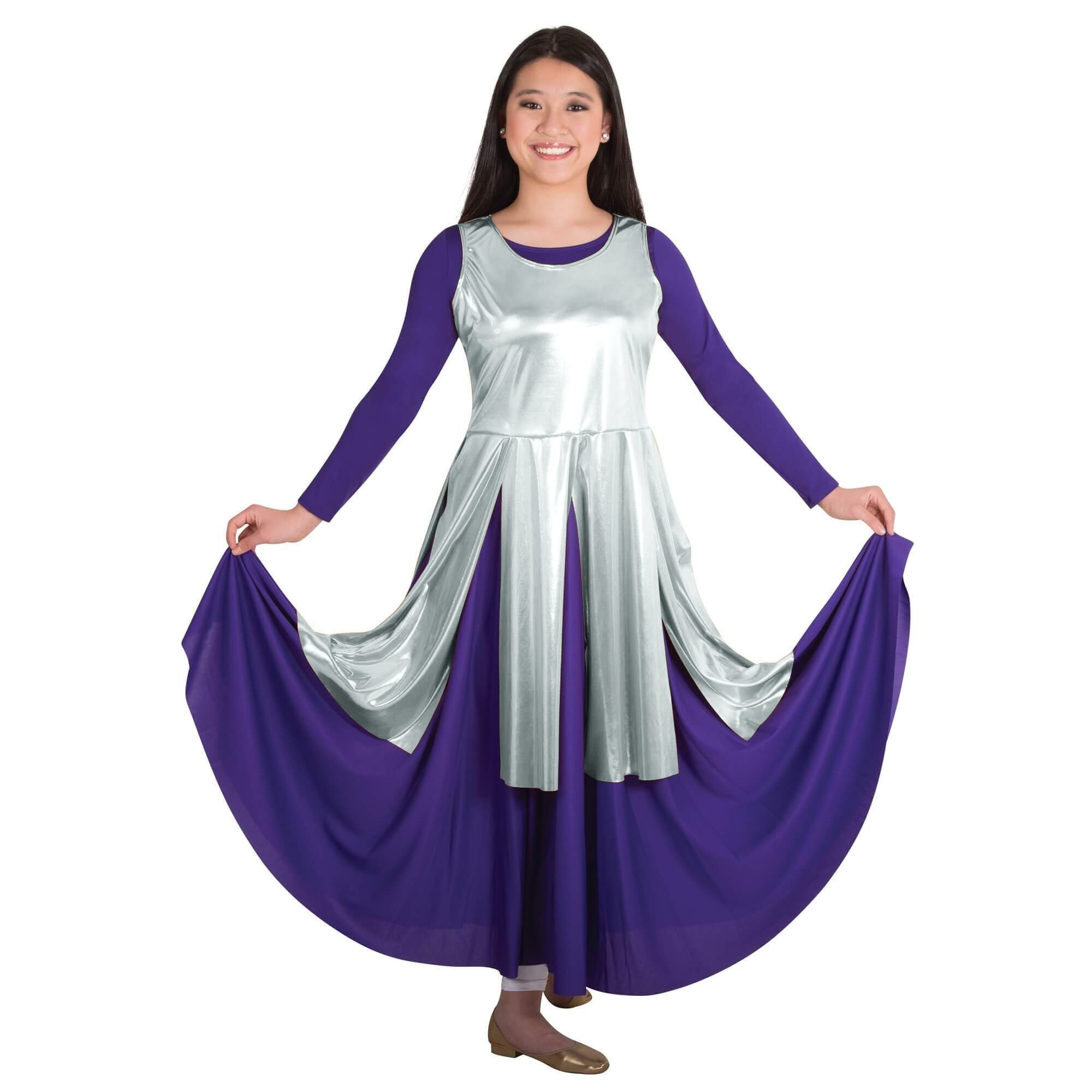 Body Wrappers Praise Dance Metallic Fly-Away Panel Tunic - Click Image to Close