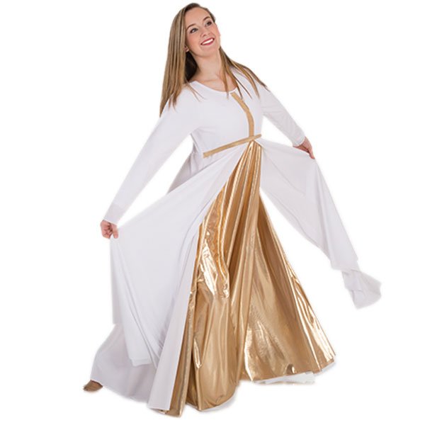 Body Wrappers Praise Dance Long Sleeve Metallic Front Cross Dress - Click Image to Close