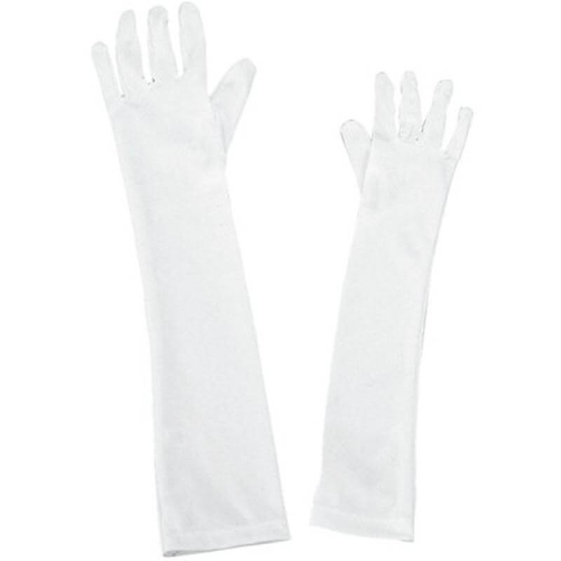 Danshuz White Nylon Long Stretch Gloves - Click Image to Close