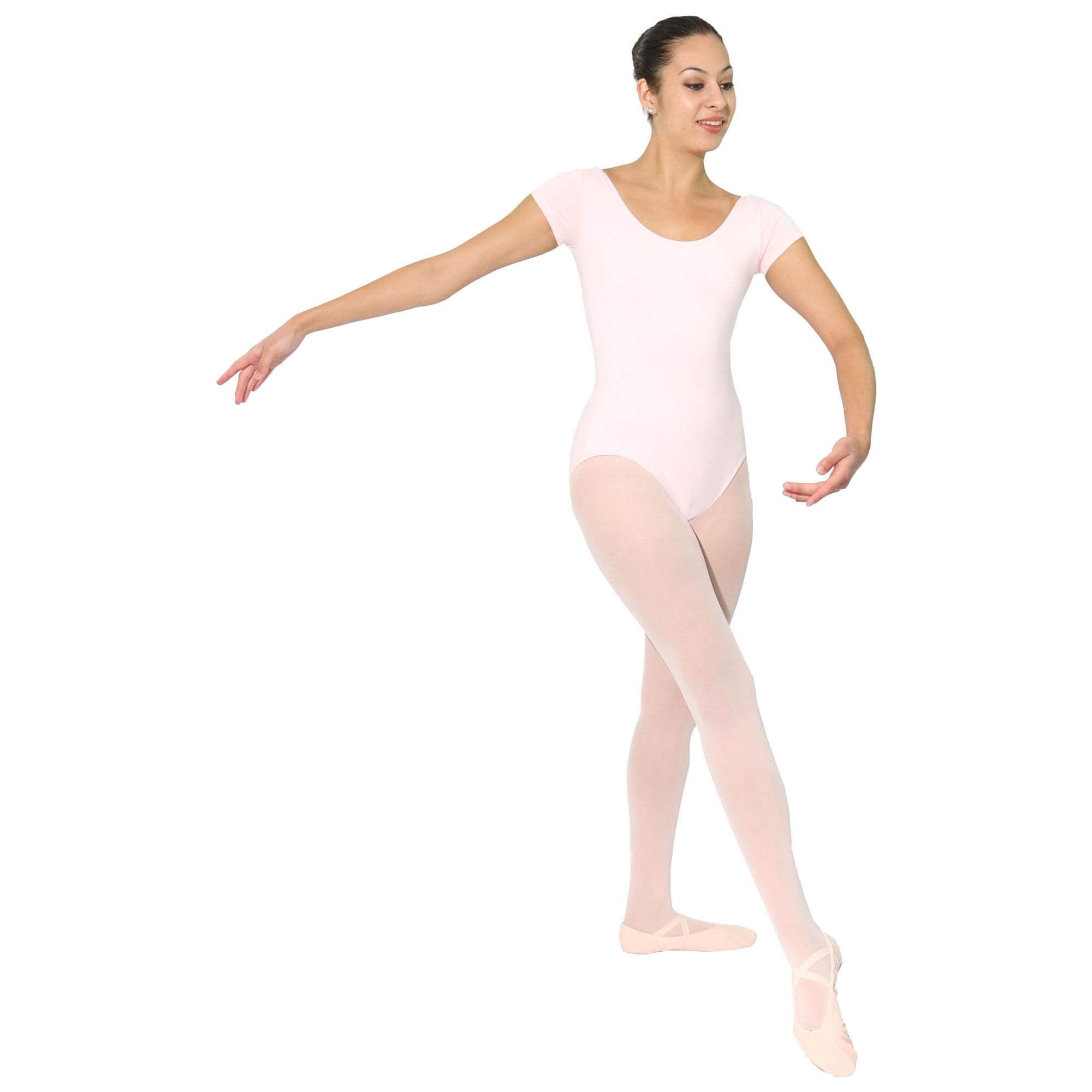 Danzcue Adult Pink Cotton Short Sleeve Ballet Cut Leotard - Click Image to Close
