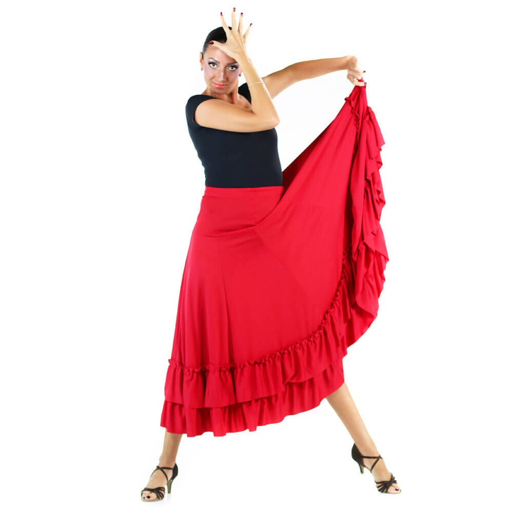 Danzcue Adult Two Ruffles Flamenco Dance Skirt - Click Image to Close