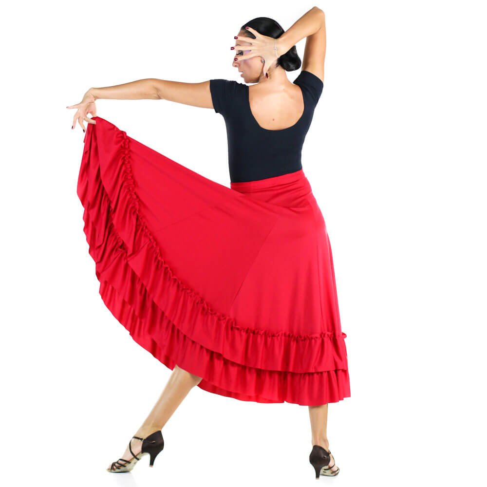 Danzcue Adult Two Ruffles Flamenco Dance Skirt - Click Image to Close