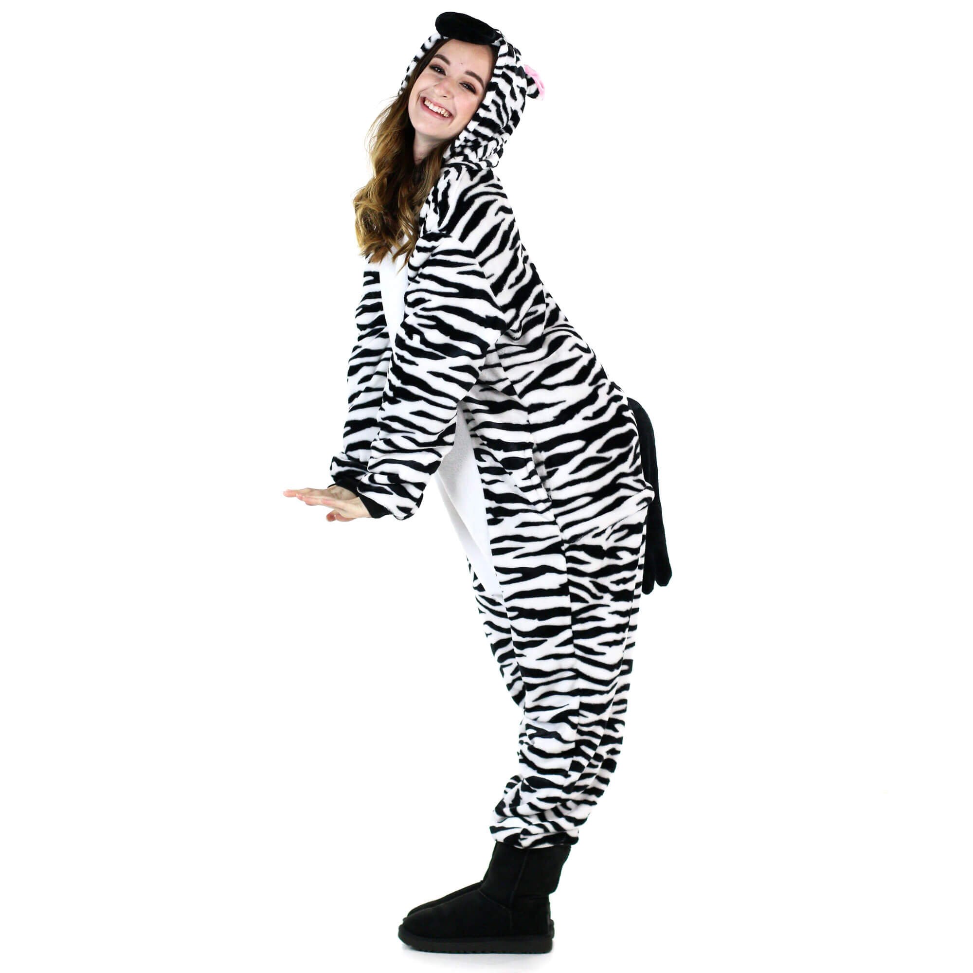 Danzcue Adult Zebra Onesie Pajamas Costume - Click Image to Close