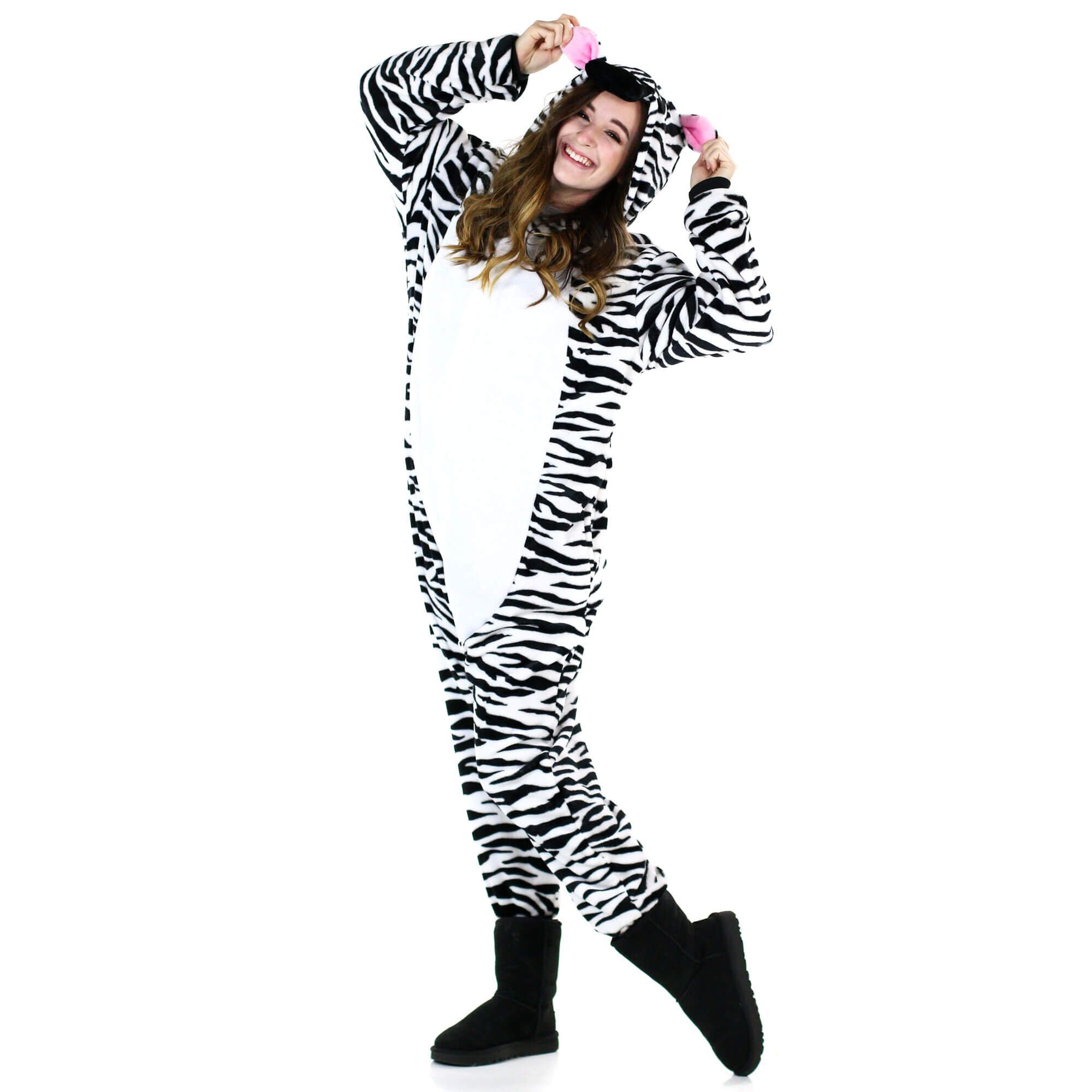 Danzcue Adult Zebra Onesie Pajamas Costume - Click Image to Close